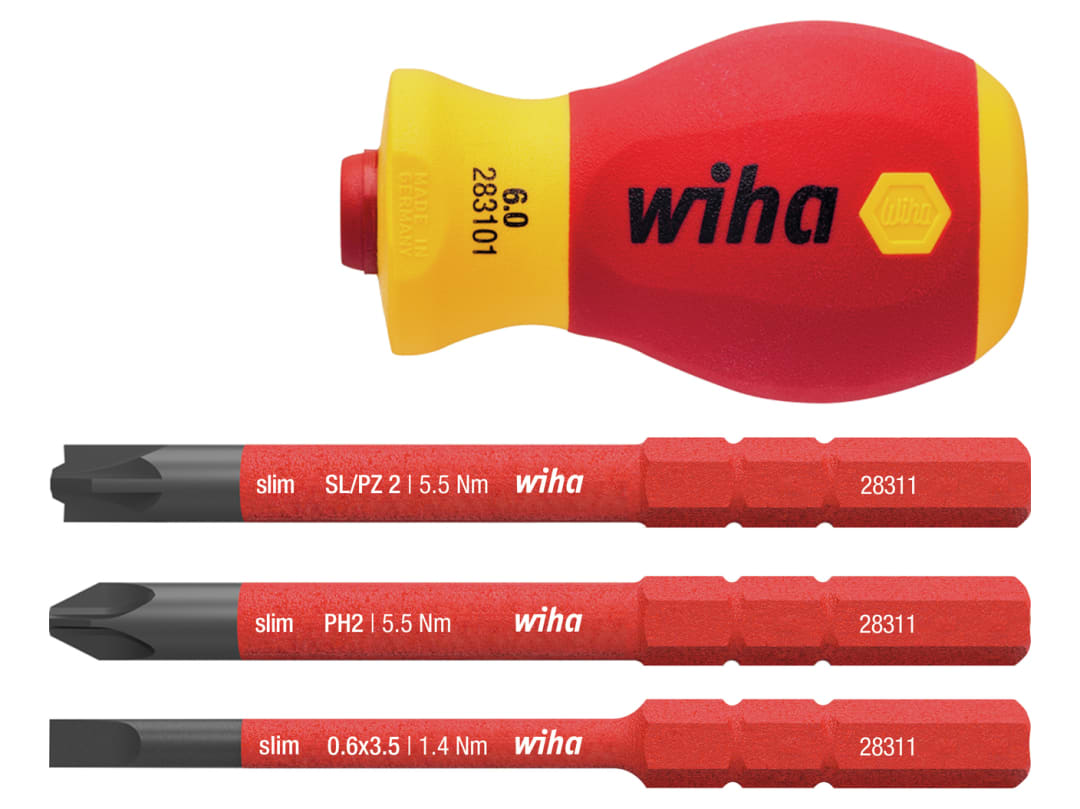 Wiha SB 2831-01 SoftFinish Electric slimVario Stubby Red Yellow SB28310101 | 41230 Compact interchangeable screwdriver with IEC 60900 tested slimBits for work on live parts up to 1,000V AC. - Image 9