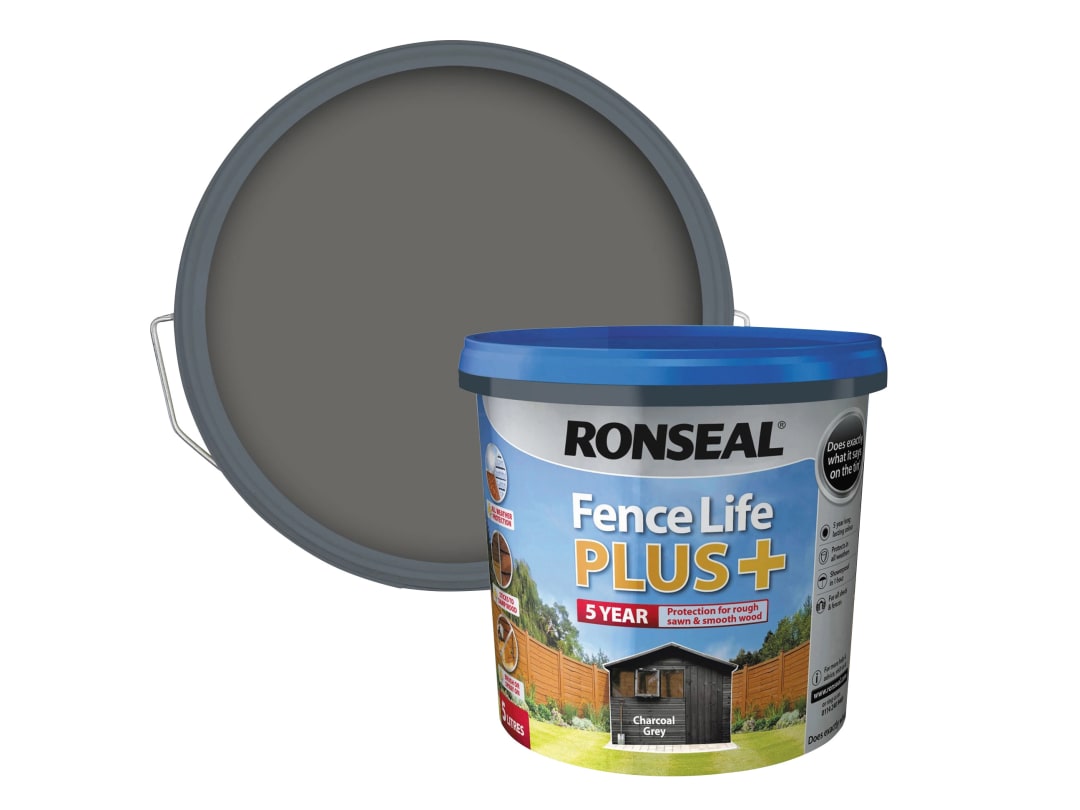 Ronseal Fence Life Plus+ Charcoal Grey 5L, 5 Year Long Lasting Protecion, All Weather Protection, Sticks to Damp Wood, Brush or Spray on, For all Sheds and Fences also Showerproof in 1 Hour - Image 5