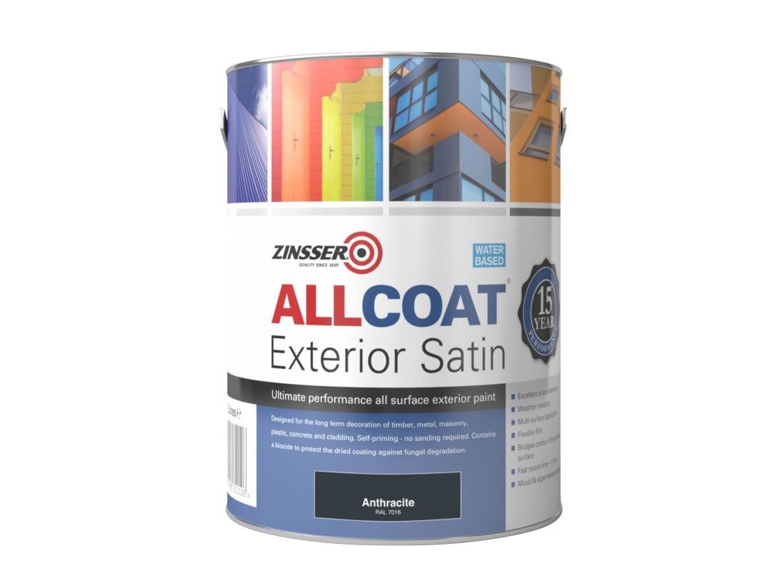 Zinsser Anthracite Grey Allcoat Exterior Water Based Satin Ral 7016 -2.5 L - Image 5