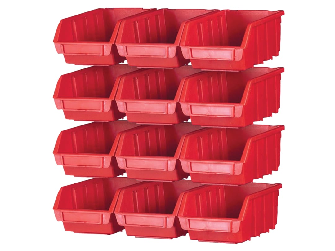 Faithfull 12-Bin Plastic Storage System With Wall Rails Faipan12
