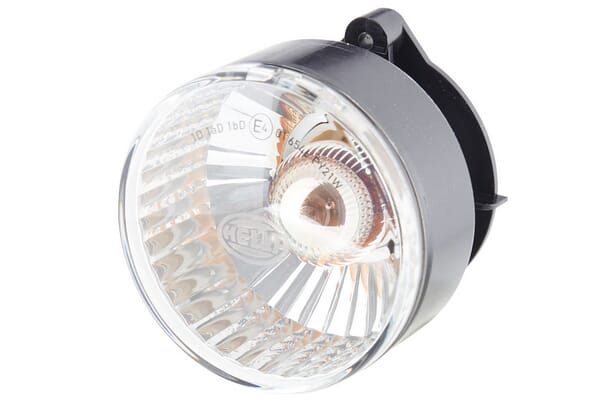 Hella Indicator light 21W, round, 12V, transparent/yellow, housing: silver, bolt on, diameter  66mm AMP plug, 2BA009001201