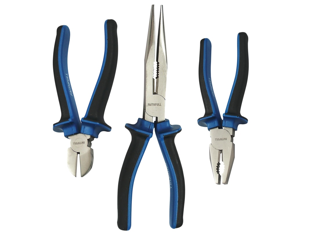 Faithfull 3-Piece Plier Set (Combination, Diagonal Cutting & Long Nose) - Image 9