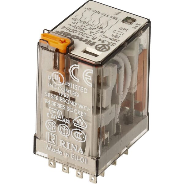 4P 7A 230V AC Miniature Relay, Push Button 55.34.8.230.0054 - Image 2