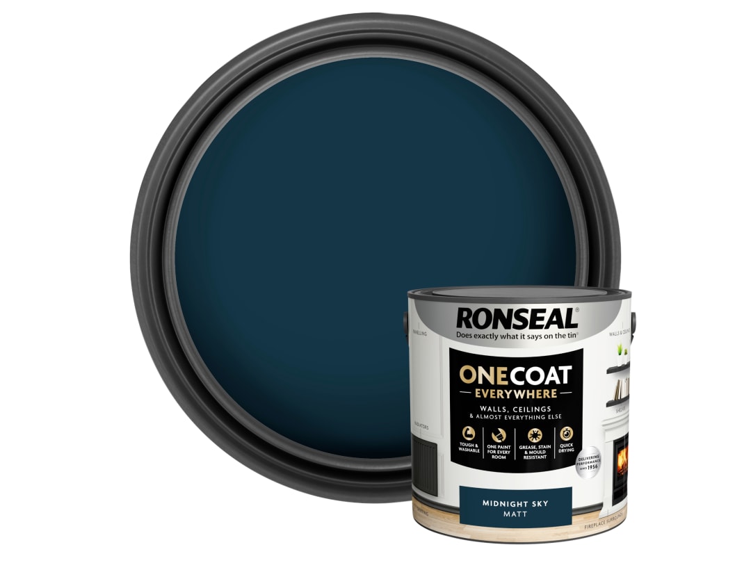 Ronseal One Coat Everywhere Washable Tough Matt Paint 2.5L - Midnight Sky - Image 5
