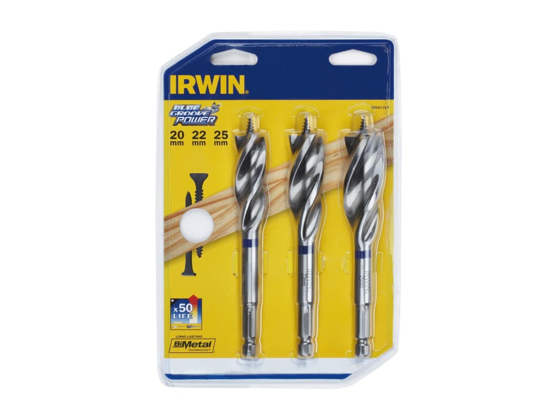 Irwin Blue 3 Piece Groove Nail Biteing Power Wood Drill Bit Set - Image 8