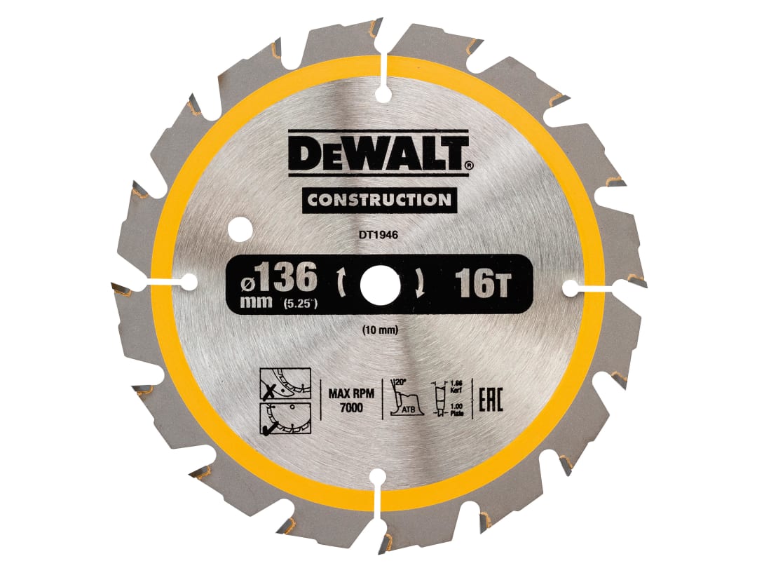 DEWALT DT1946-QZ Cordless Construction Trim Saw Blade 136 x 10mm x 16T - Image 6