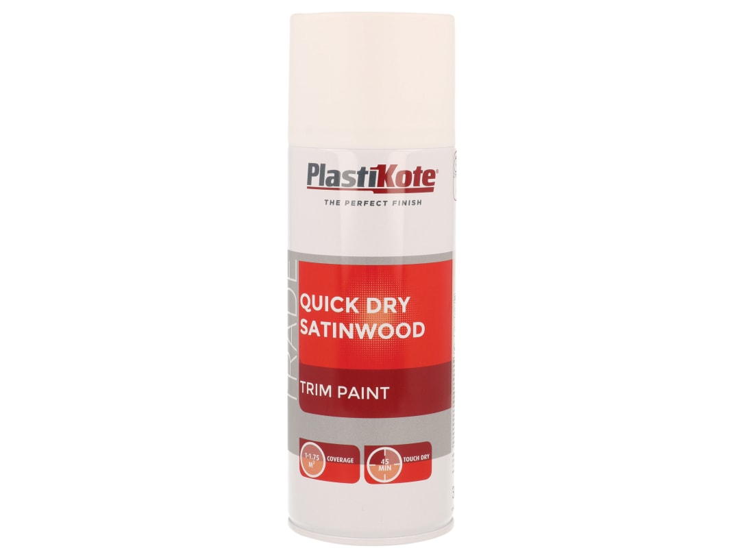 Plastikote Trade Quick Dry Trim Spray Satinwood White 400Ml. - White - Image 4