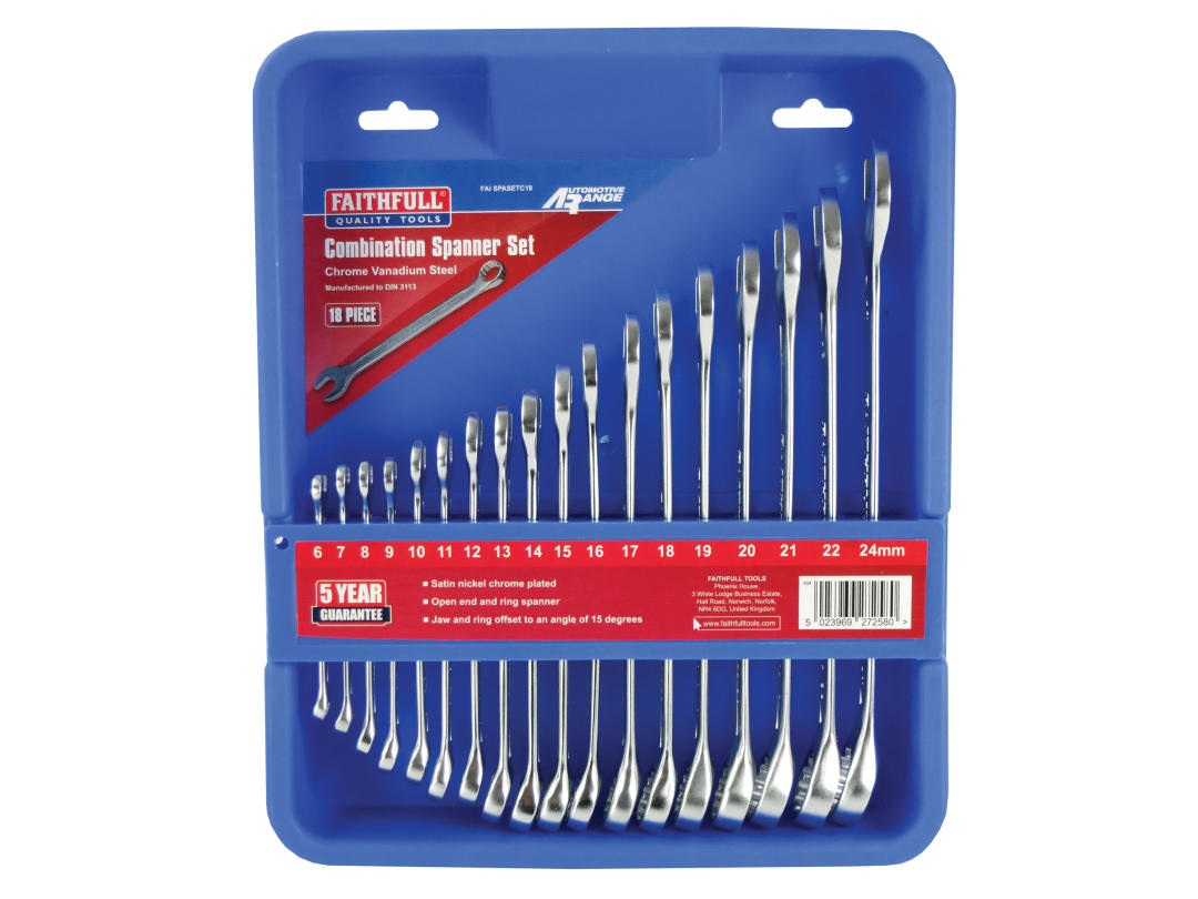 Faithfull FAISPASETC18 Chrome Vanadium Combination Spanner Set, 18 Piece | - Image 10