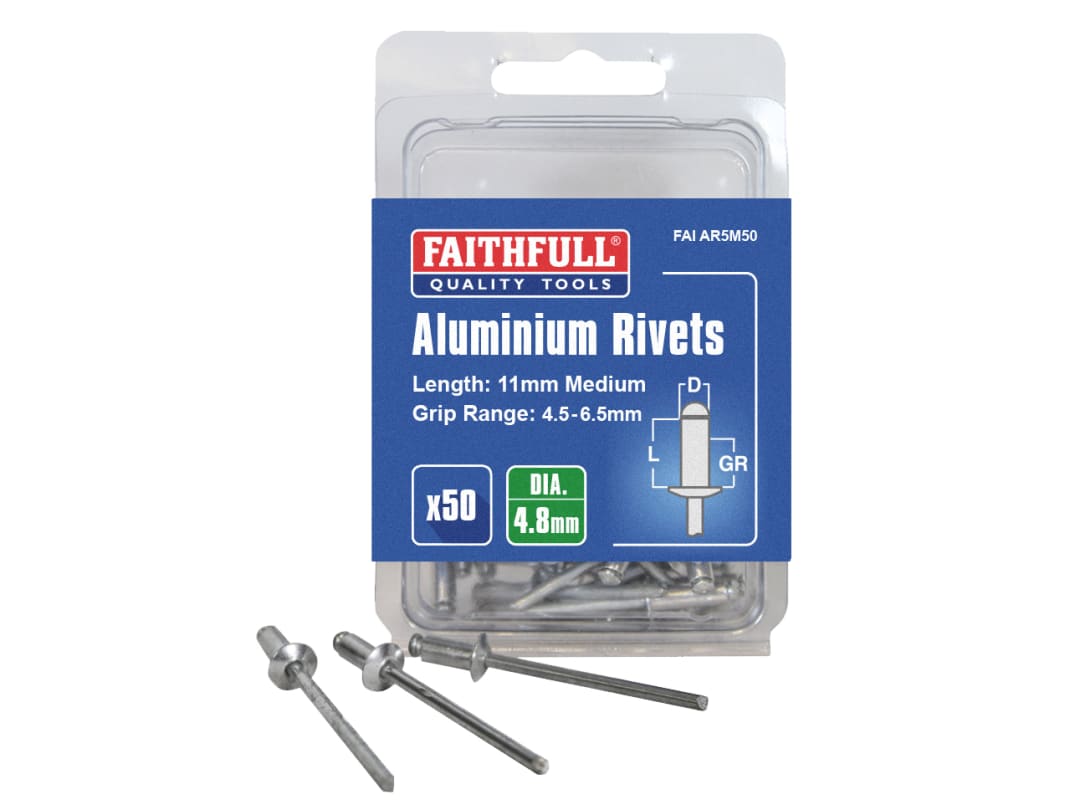 Faithfull FAIAR5M50 Aluminium Rivets 4.8 x 11mm Medium Pre-Pack of 50 - Image 7