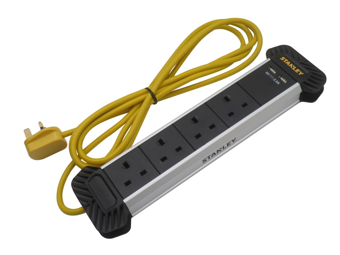 Stanley® Electrical Yellow Stanley 4-Gang + 2 Usb Powerboard 3 M Sxecfe2dhfe