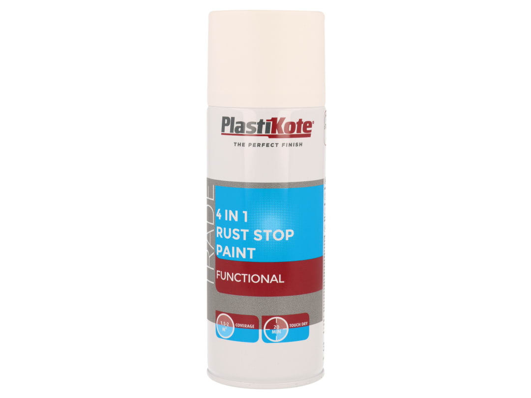 Plastikote Trade 4-In-1 Rust Stop Spray Paint White 400Ml PKT71022 - Image 7