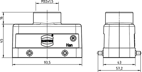 Harting Hood 16B, Lc M32 Top Entry 19300161422