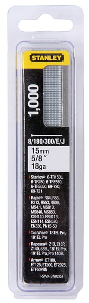 Stanley Nail 15Mm Type J - 1,000 Pieces 1Swkbn0625t