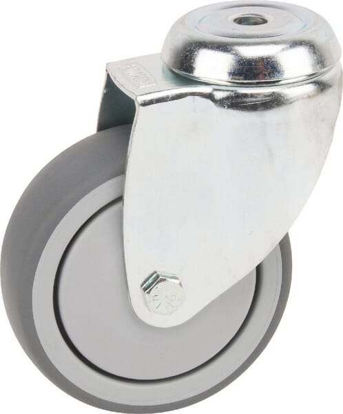 Tente Caster Wheel Swivel, Rubber Wheel: Diameter 75X25mm, Single Bolt Hole, Load: 75Kg, 2470Pjp075p3011