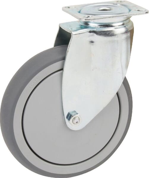 Tente Caster Wheel Swivel, Rubber Wheel: Diameter 100X32mm, Plate Fitting: 77X67mm Load: 100Kg, 2470Pjp100p50