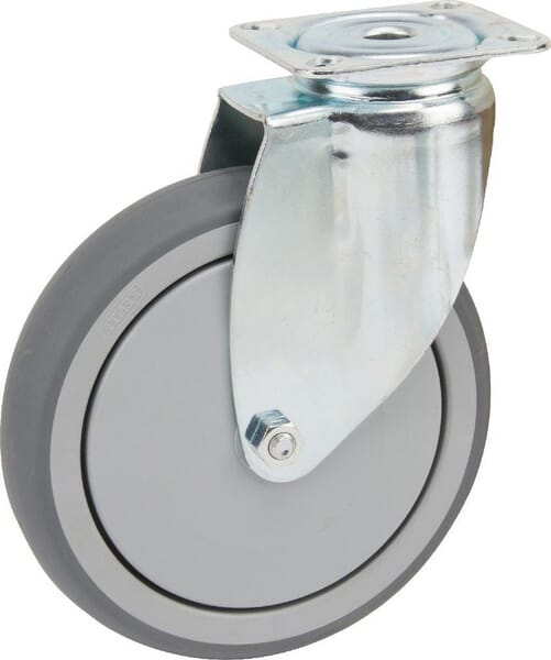Tente Caster Wheel Swivel, Rubber Wheel: Diameter 125X32mm, Plate Fitting: 77X67mm Load: 100Kg, 2470Pjp125p50