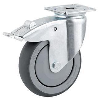 Tente Caster Wheel Swivel, Rubber Wheel: Diameter 50X19mm, With Brake, Plate Fitting: 60X60mm Load: 40Kg, 2475Pjp050p40