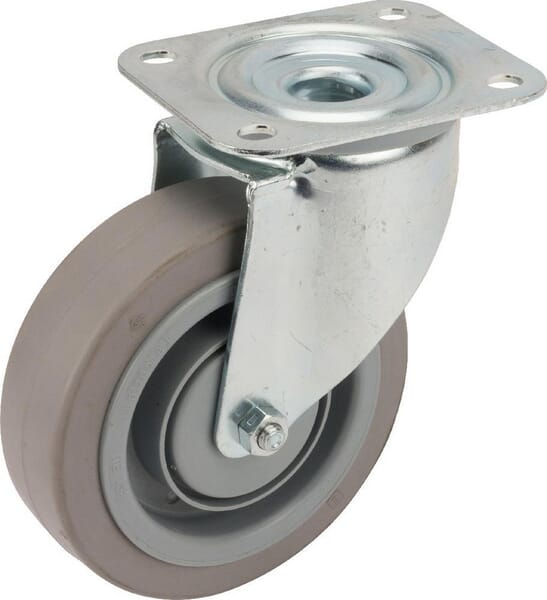 Tente Caster Wheel Swivel, Rubber Wheel: Diameter 125X40mm, Plate Fitting: 105X85mm Load: 250Kg, 3470Ufp125p62