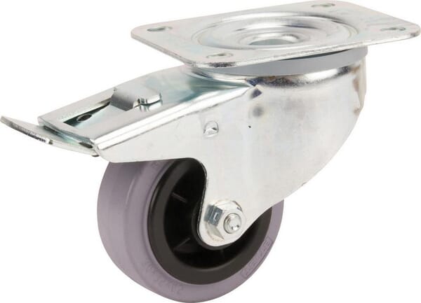 Tente Caster Wheel Swivel, Rubber Wheel: Diameter 80X35mm, With Brake, Plate Fitting: 105X85mm Load: 70Kg, 3477Pir080p62