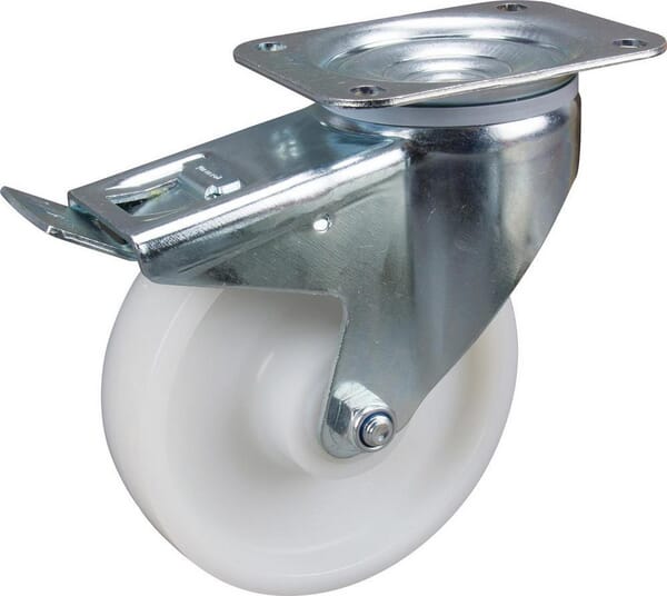 Tente Caster Wheel Swivel, Polyamide Wheel: Diameter 160X40mm, With Brake, Plate Fitting: 137X105mm Load: 350Kg, 3477Uor160p63