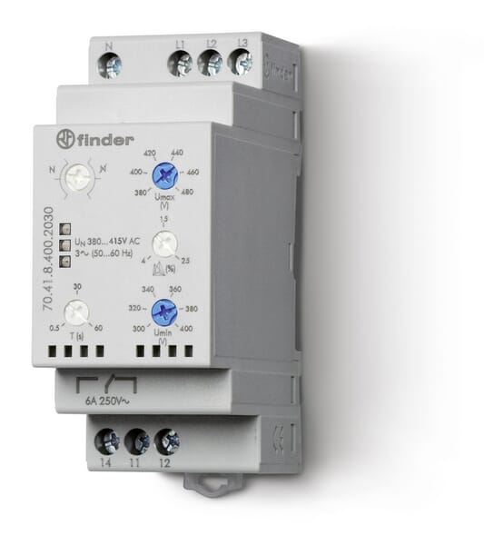 Finder Voltage Monitoring Relay 3-Phase 1W 400V Ac 704184002030