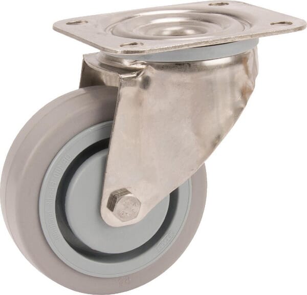 Tente Caster Wheel Swivel, Rubber Wheel: Diameter 100X34mm, Stainless Steel Plate Fitting: 105X85mm Load: 160Kg, 8470Ufc100p62