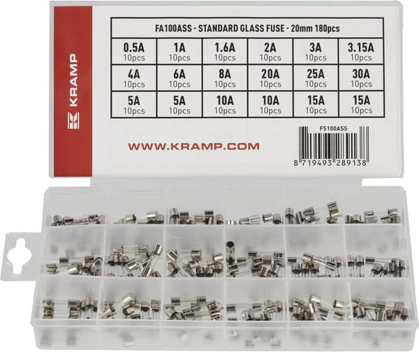 Kramp Glass Fuse 20Mm Assortment Box (180 Pcs) Fs100ass