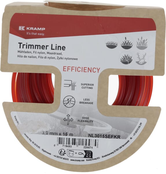 Kramp Red Trimmer Line Diameter 3Mm 15M, Square, Efficiency Nl3015sefkr