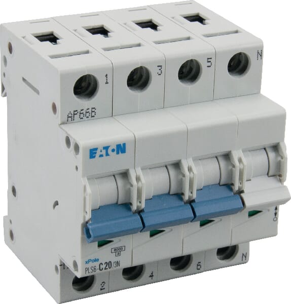 Eaton Miniature Circuit Breaker 20A,3P+N,C Pls6c203n