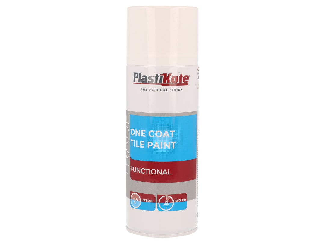 Plastikote White Trade One Coat Spray Tile Paint Gloss 400Ml 071026