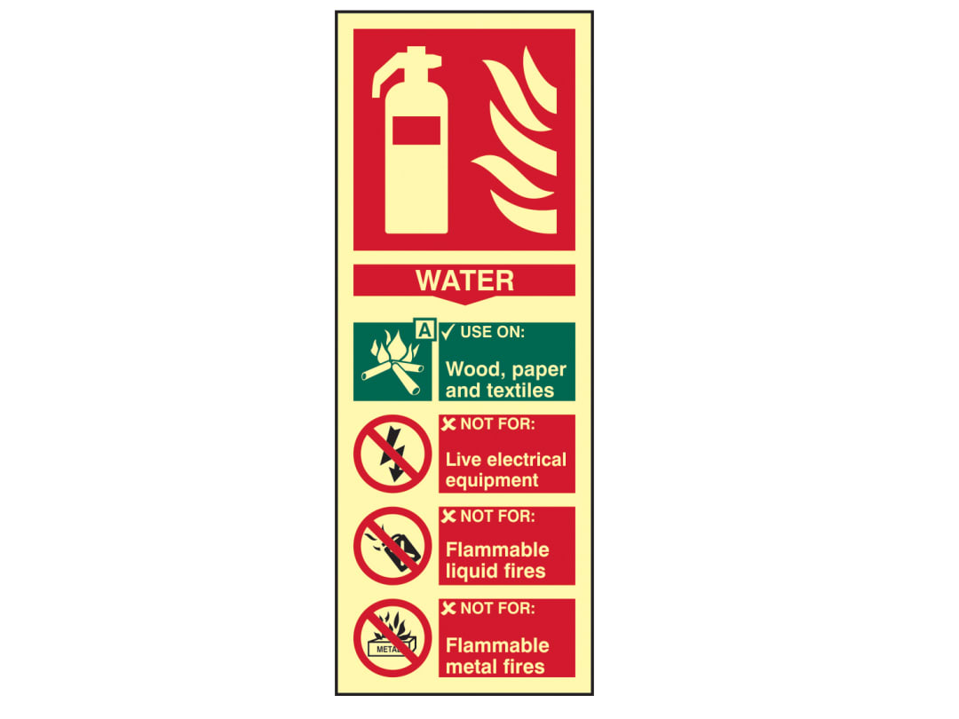 Scan Dark Fire Extinguisher Water Safety Sign 75 × 200Mm Photoluminescent 1590