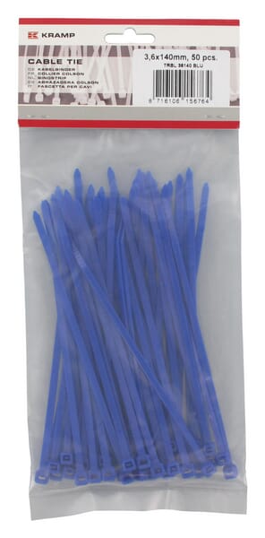 Kramp Blue Cable Tie 3.6X140mm, Polyamide, Max. Diameter 33Mm, Pack 50, Trbl36140blu